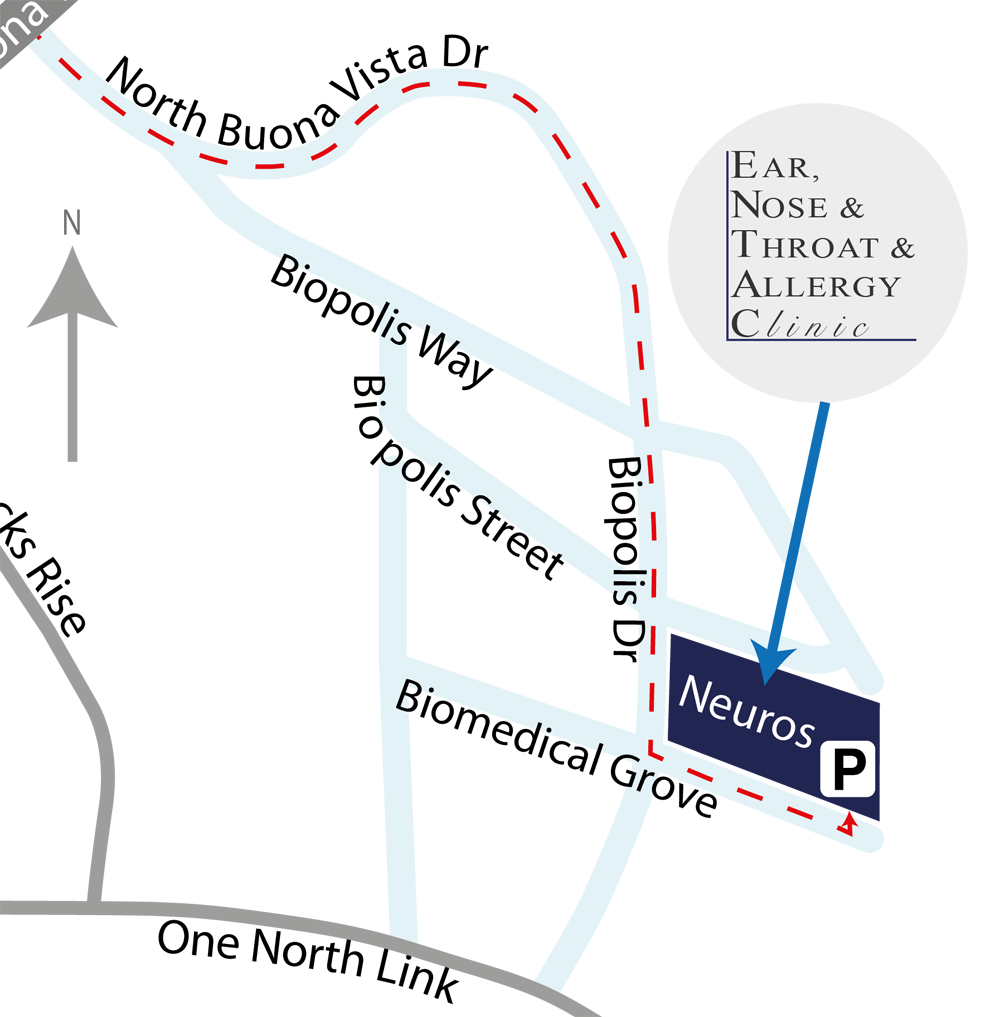 Close up map of ENT and Allergy Clinic and within the Biopolis